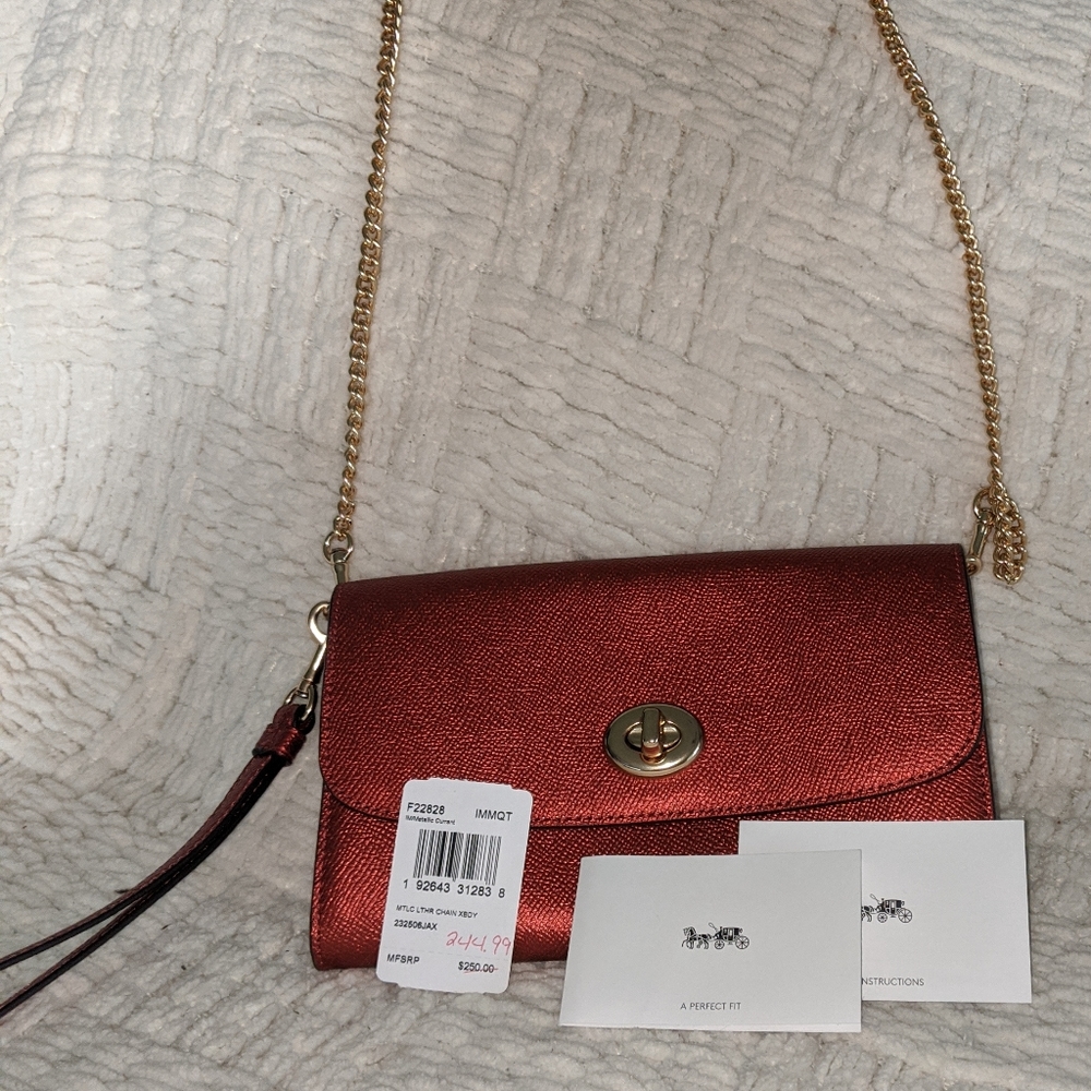 NWT BEAUTIFUL COACH RED METALLIC CROSSBODY